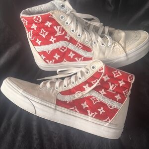 Vans Red and White High-Top Sneakers